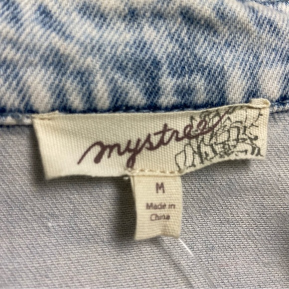 Mystree Light Blue Denim Jacket with Lavender Script and Floral Accent - Picture 7 of 8